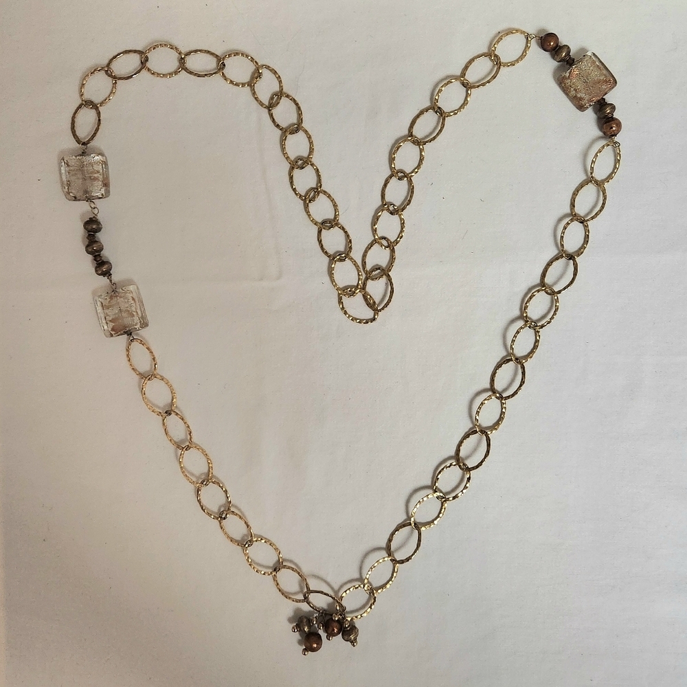 Chic Long Gold Chain Necklace with Sparkling Copper and Silver Accents - Picture 5 of 5